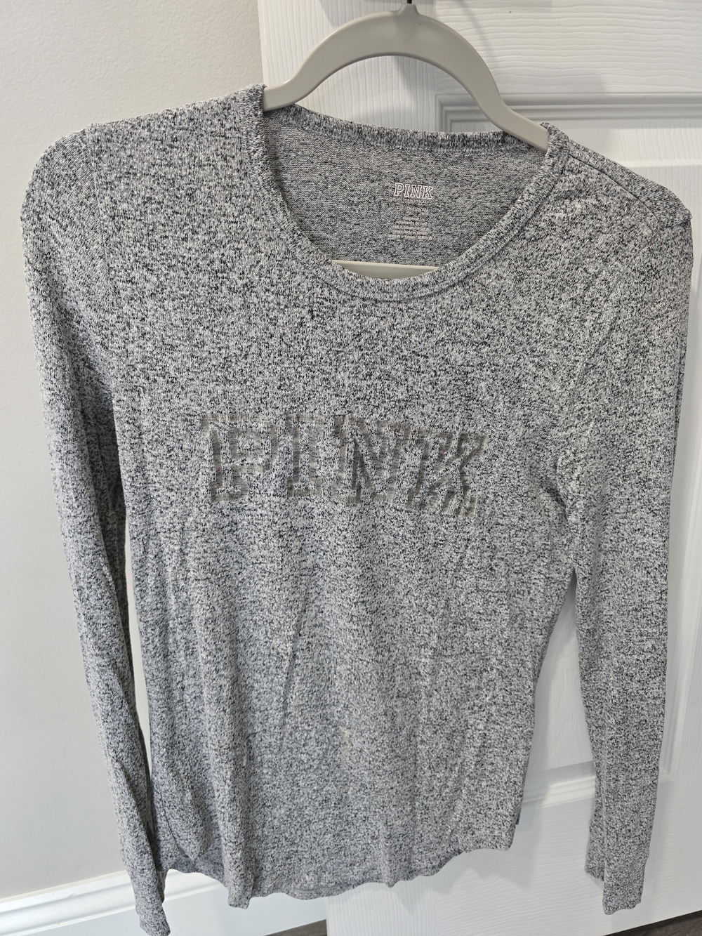 PINK Victoria's Secret Long-Sleeve Heathered Gray Crewneck Top